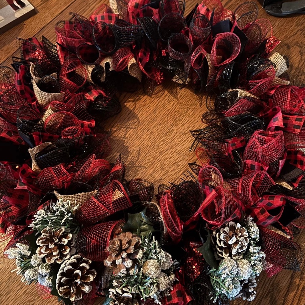 Festive Red and Black Holiday Wreath